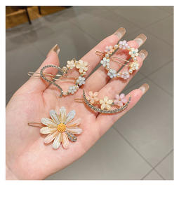 مشابك شعر جديدة بالجملة بتصميم عصري مع زهور ولؤلؤ وكريستال، مشابك جانبية وعلوية، إكسسوارات شعر للفتيات - Product Image 3