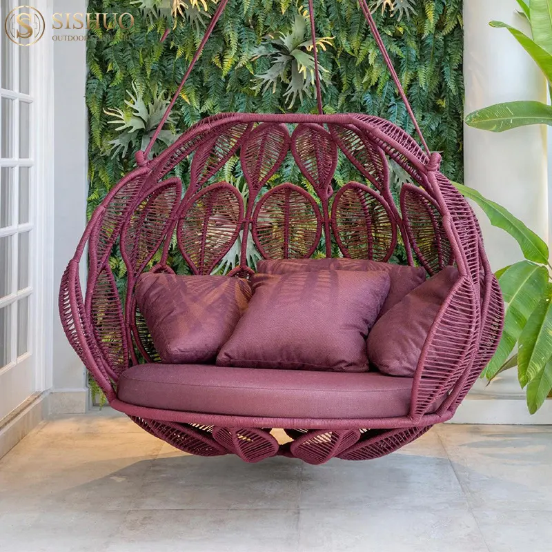 Todos os climas Móveis Wicker Swing Sofá Corda Alumínio Pendurado Sofá Rodada Swing Bed