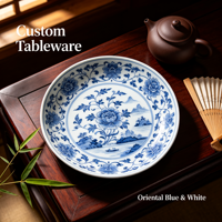 Service de table personnalisable en porcelaine fine, style Chinoiserie, minimaliste, en céramique de luxe