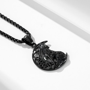 Collana con Ciondolo Lupo Celtico Nordico, Pendente Retrò Luna e Lupo <span class=keywords><strong>Solitario</strong></span>, Acciaio Inossidabile Placcato Oro, Catena a Maglie, Vendita all'Ingrosso - Product Image 4