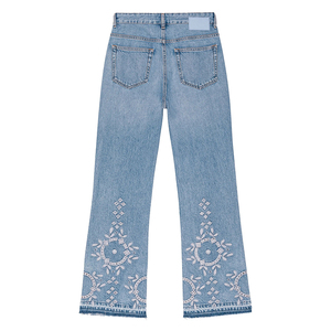 Pantalones vaqueros de cintura alta para mujer con bordado de pedrería, diseño hueco, transpirables, estilo casual, <span class=keywords><strong>sexy</strong></span>, streetwear, <span class=keywords><strong>jeans</strong></span> de verano con dobladillo sin rematar - Product Image 6