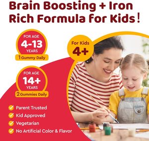 Gummie Multi vitamine per bambini multifunzionali per bambini vitamina C Gummies organici con ferro, zinco, biotina, acido pantotenico e folato - Product Image 6