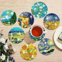 Kit de dessin au diamant DIY pour sous-verres - Ensemble de sous-verres personnalisés Van Gogh avec accessoires de peinture pour la décoration de la maison