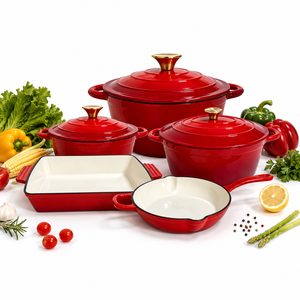 Batterie de Cuisine <span class=keywords><strong>en</strong></span> Fonte Émaillée Antiadhésive 8 Pièces, Marmite Hollandaise Céramique, Casseroles, Poêles et Couvercles Compatibles Tous Feux - Product Image 5
