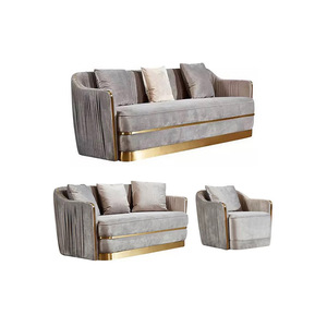 Nuevo Diseño de Lujo, Sofá de Madera Maciza con Armazón de Madera y Tapicería de Tela, Mueble de Salón Antiguo de Estilo Real, Juego de Muebles de Salón Dorados - Product Image 1