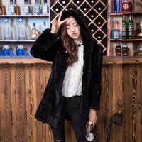 MWFur Rex Fourrure De Lapin Long Style Femmes Manteau Avec Chapeau Hiver Chaud Mode Lapin Cheveux Vêtements Pour Femmes
