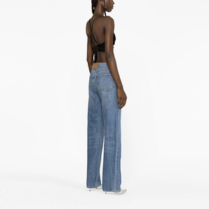 Jeans taille haute personnalisés pour femmes, coupe droite, design épuré de luxe, avec pantalon en denim sexy respirant et délavé avec logo, taille - Product Image 2