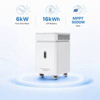 Système de Stockage d'Énergie Solaire Domestique Empilable 6KW 16KWh LiFePO4 Tout-en-un ESS Onde Sinusoïdale Pure MPPT 9000W Raccordement au Réseau WiFi