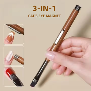 Brosses à Ongles Professionnelles en Bois de Santal, Logo Personnalisé, 3-en-1, Brosse Gel pour Ongles et Liner Magnétique Œil de Chat - Product Image 1