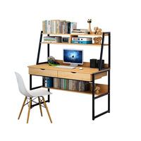 Table de bureau d'ordinateur simple moderne avec étagère intégrée pour étude à domicile ou bureau style panneau de bois