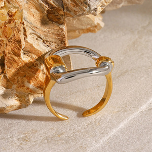 Two Tone Letter D <b>Open</b> <b>Ring</b> 18k Gold Stainless Steel Unisex Fashion Jewelry Gift - Product Image 3