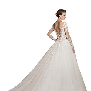 Wedding Dress Long Sleeve A-Line Tulle <b>Lace</b> Sweetheart Neckline Princess Tutu Skirt With Train Pure <b>White</b> Ivory - Product Image 5