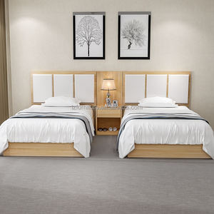 Ensembles de lits jumeaux pour hôtel, meubles de chambre d'hôtel en bois contreplaqué MDF avec tête de lit rembourrée en tissu combiné pour projet d'hôtel 3 étoiles - Product Image 6
