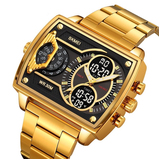 Custom Logo Fashion Men Digital Watch Stainless Steel Band Luminous Multifunction Double Display Sport Watch Factory