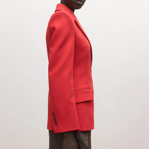 Blazer cintré rouge vif à revers crantés et simple boutonnage pour femme - Collection Costumes & Blazers - Product Image 2