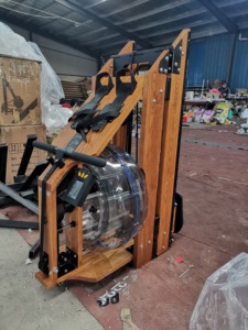 Rameur aquatique commercial pliable en bois avec siège et rameur à air |   Salle de sport à domicile avec moniteur numérique LCD - Product Image 3