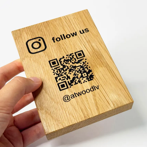 कस्टम हस्तनिर्मित ओक आयत सोशल मीडिया साइन क्यूआर कोड हमें इंस्टैग्राम/फेसबुक/टिकटोक लकड़ी का व्यवसाय प्रदर्शन - Product Image 2