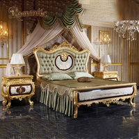 Cadre de lit double capitonné en bois massif doré de style européen, taille king, chambre à coucher, vintage royal, couleur personnalisable, ensemble complet