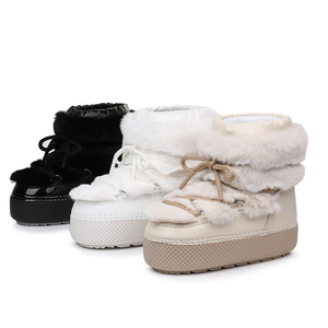 Bottines d'hiver imperméables à plateforme doublées de <span class=keywords><strong>fourrure</strong></span> pour femmes, à lacets, plusieurs options de couleurs - Product Image 1