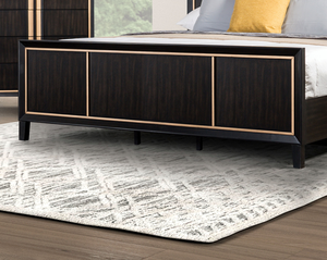 Modern Adjustable Convertible Soft <b>Bed</b> <b>Queen</b> <b>Size</b> Espresso High Panel Headboard with Gold Accent Trim - Product Image 6