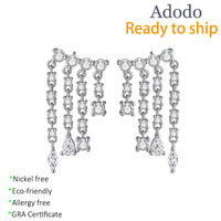Bijoux fins à la mode, argent sterling S925, hypoallergénique, clous d'oreilles en moissanite VVS GRA, couleur D, franges à pampilles, boucles d'oreilles pendantes pour femmes