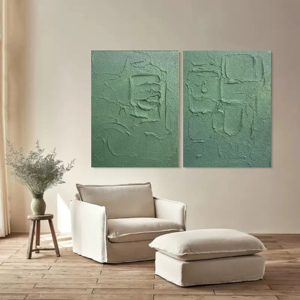 Grande toile abstraite verte wabi sabi, peinte à la main, encadrée, art mural, peinture à l'huile, décoration intérieure, cadeau pour l'inauguration d'une maison - Product Image 3