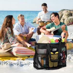 Sac de plage en filet personnalisé - Grand sac fourre-tout pour la famille avec poche zippée pour les jouets de piscine et les essentiels de vacances à la plage - Product Image 6