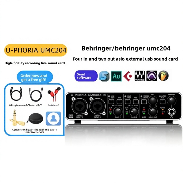 BEHRINGER UMC204HD Professional Recording USB Sound Card External Computer Live Streaming Band Arrangement