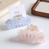 MUJU D419 Pinces à cheveux fleur marguerite 8,5 cm 24g Translucides 3 fleurs Usage quotidien 6 couleurs Logo personnalisé Carte de présentation Prêt à la vente au détail