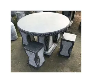 Giardino decorativo unico intagliato a mano pietra naturale panca in marmo rotondo tavolo e sedia