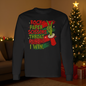 Camiseta de manga larga con estampado de Navidad Rock Paper Scissors Throat Punch - Product Image 3