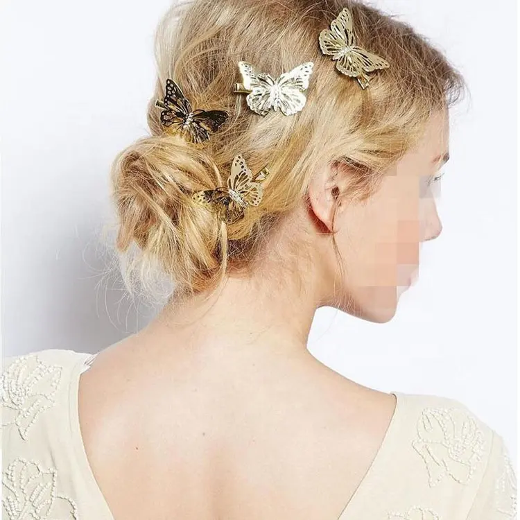 Yeni tasarım hairgrips moda güzel taze metal kelebek saç klipleri şekilli popüler gelin düğün tokalar kadınlar süsler