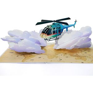 Carte de vœux d'anniversaire 3D pop-up avec un design de nuages et de carte du monde, papier finition mate pour les thèmes de voyage ou d'aventure - Product Image 6