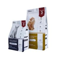 Sacs en plastique Doypack à fond plat avec fermeture éclair sur huit côtés, imprimés avec un logo personnalisé, pour aliments pour chats, 1,5 kg