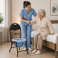 Chaise de toilette médicale pliable avec seau et couvercle, poignée, cadre en métal noir, largeur de siège 38 cm, approvisionnement en gros