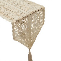 Nappe de table en coton et lin, motif géométrique au crochet fait main, style campagnard américain, pour table basse ou serviette de table décorative