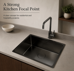 Évier de cuisine gris foncé 54x44cm à cuve unique avec bassin intérieur 50x40cm et coins R16 <span class=keywords><strong>pour</strong></span> projets modernes de villas et hôtels - Fournisseur OEM ODM - Product Image 1