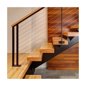Scala Flottante Moderna da Interno Prima in Acciaio <span class=keywords><strong>e</strong></span> Legno con Monostringa, Gradini in Legno <span class=keywords><strong>e</strong></span> Balaustra in Acciaio Inossidabile - Product Image 3