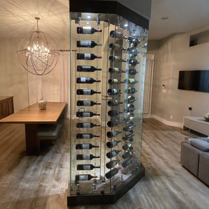 رف نبيذ عصري قابل للتعديل والتمديد من الفولاذ المقاوم للصدأ/الزجاج، سعة كبيرة لعرض النبيذ الأحمر في المنزل - Product Image 2