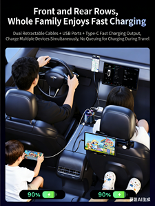 Chargeur de voiture rétractable 36W avec support de tasse, adaptateur de charge rapide 4 ports avec câbles USB Type-C et <span class=keywords><strong>Lightning</strong></span> - Product Image 3
