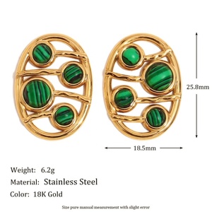 Boucles d'oreilles clous tendance géométriques rétro de style européen et américain, en acier inoxydable plaqué or 18 carats, avec turquoise, pour anniversaire - Product Image 2