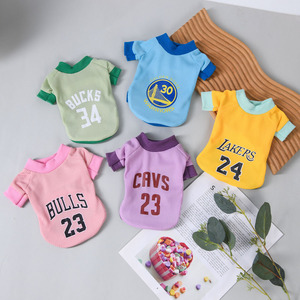 Pet Basketball Jersey Waffle Knit Dog <b>Clothes</b> Spring Autumn Style For <b>Cats</b> And Dogs Letter Pattern Polyester Material - Product Image 1