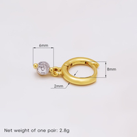 Boucles d'oreilles créoles Huggie en laiton plaqué or 18 carats avec zircon rond, bijoux de luxe empilables, pierres CZ brillantes, pour usage quotidien, cadeau de fête