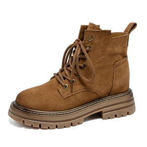 Women's Premium Cow Suede Ankle <b>Boots</b> Winter New Arrival Lace-up Flat Soles Warm Breathable Versatile Korean Fashion Summer - Product Image 1