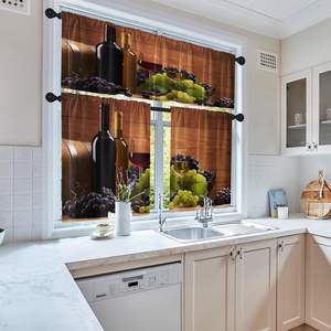 Rideaux de cuisine pour fenêtre, ensemble cantonnière et rideau court, motif vin rouge, raisins et verres, style vintage, <span class=keywords><strong>à</strong></span> passe-tringle, pour café - Product Image 4