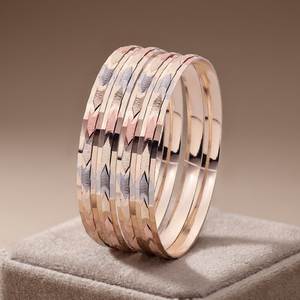 Juego de Brazaletes de Oro Texturizado de 3 Tonos al por Mayor, Brazaletes de Moda, Brazaletes de Latón de Lujo Tricolor, Juego de Brazaletes Multicolor Rellenos de Oro - Product Image 4