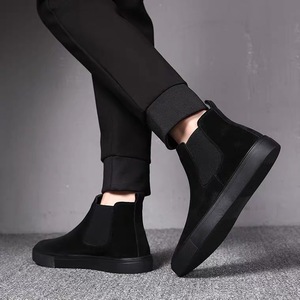 Bottes <span class=keywords><strong>Chelsea</strong></span> pour hommes, automne 2024, mi-mollet, style britannique, respirantes, en daim de vache, semelle extérieure en caoutchouc, chaussures décontractées noires - Product Image 2