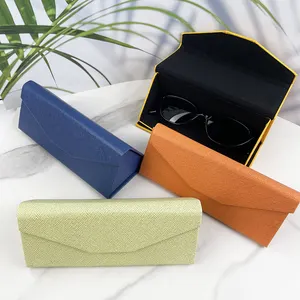 Wholesale Custom Logo Color Portable Eye Glass Sunglasses Box PU Waterproof Strong Magnet Folding Triangle Glasses Case