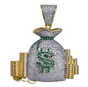 Hiphop oro símbolo de dólar dinero bolsa moneda colgante collar de la joyería - Product Image 5