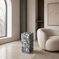 Socle moderne en pierre terrazzo noir et blanc pour plante haute, idéal pour salon, chambre, appartement, décoration intérieure, personnalisable